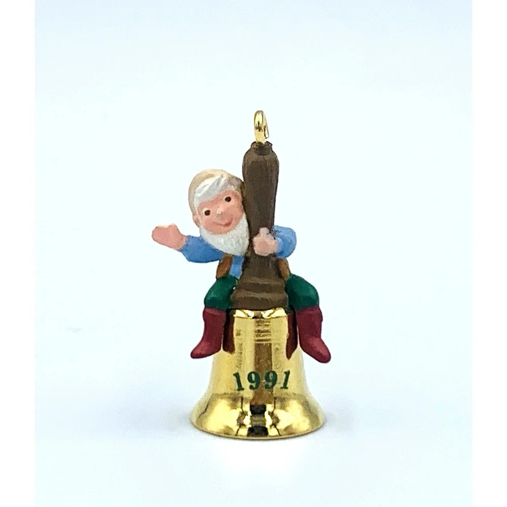 Hallmark Keepsake Miniature Ring-A-Ding Elf‎ on Bell Christmas Ornament 1991